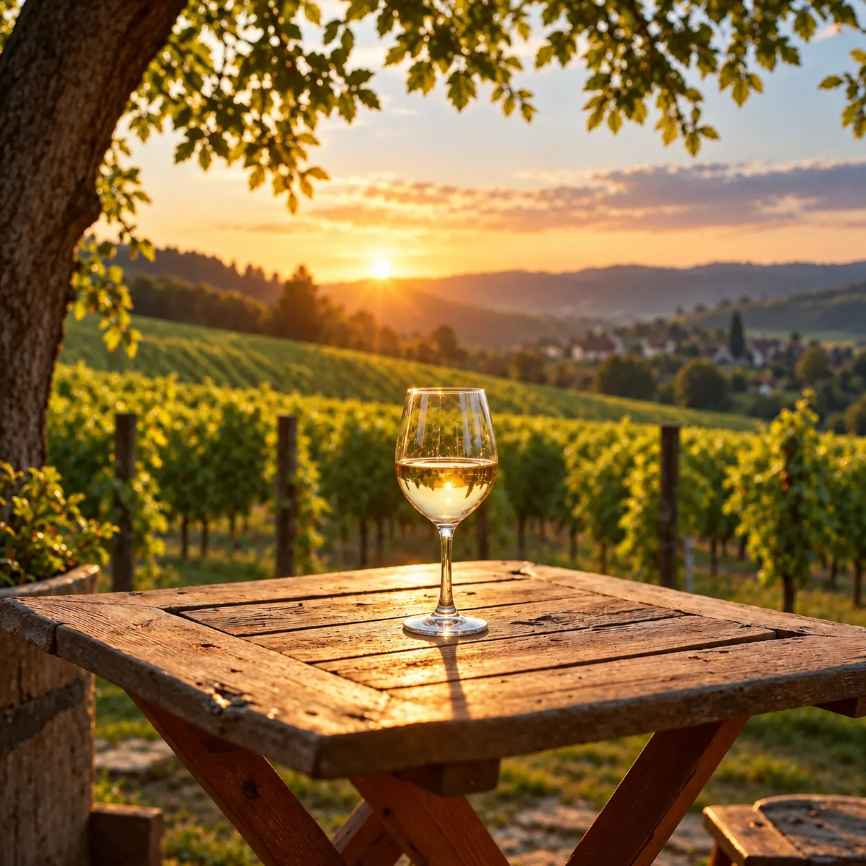 Weinberglandschaft bei Sonnenuntergang in Österreich