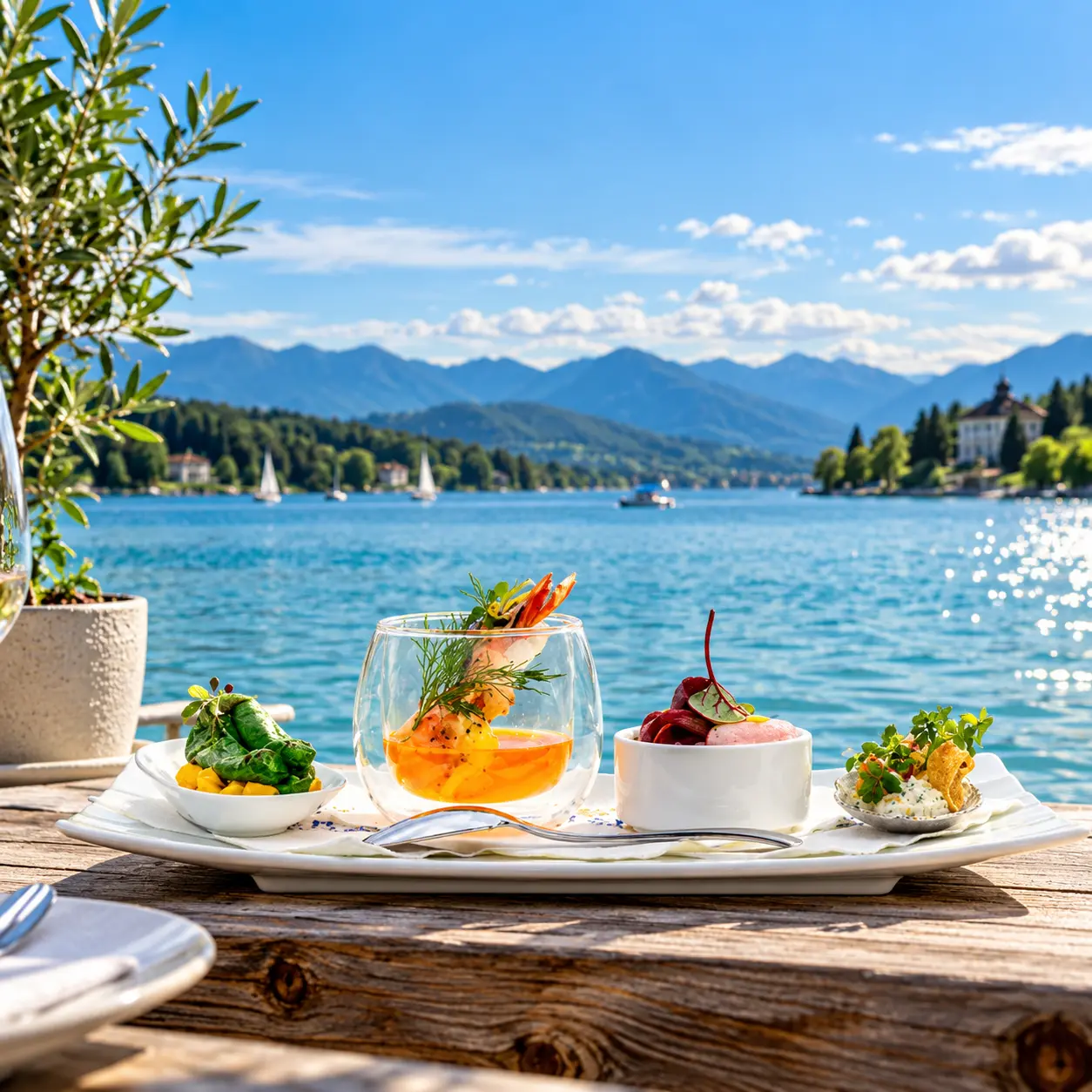 Lakeside dining overlooking Wörthersee in Carinthia, Austria