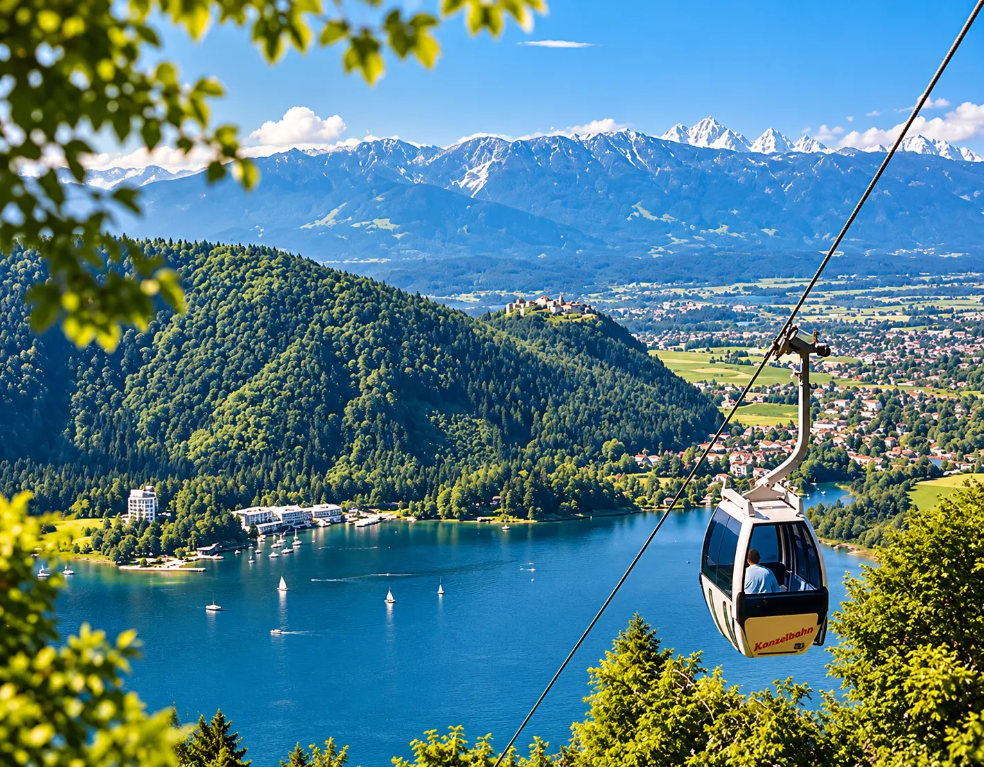 Kanzelbahn above Ossiacher See with views towards Villach and the Carinthian Alps