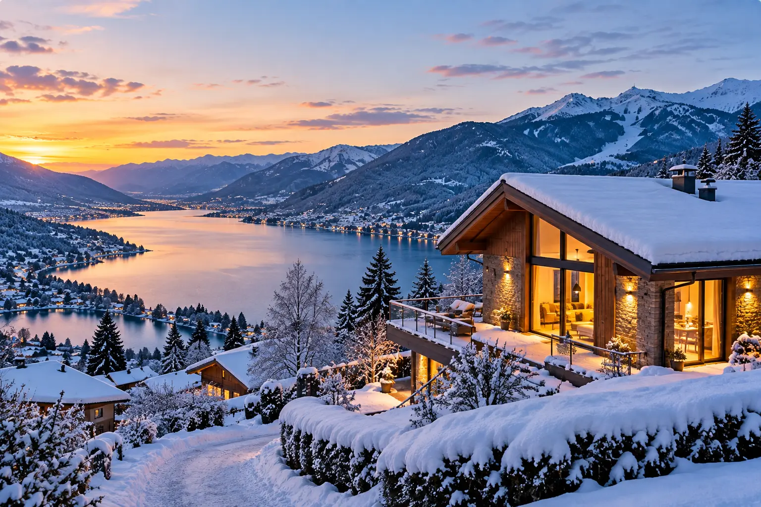 Second home overlooking Ossiacher See in winter, Carinthia, Austria