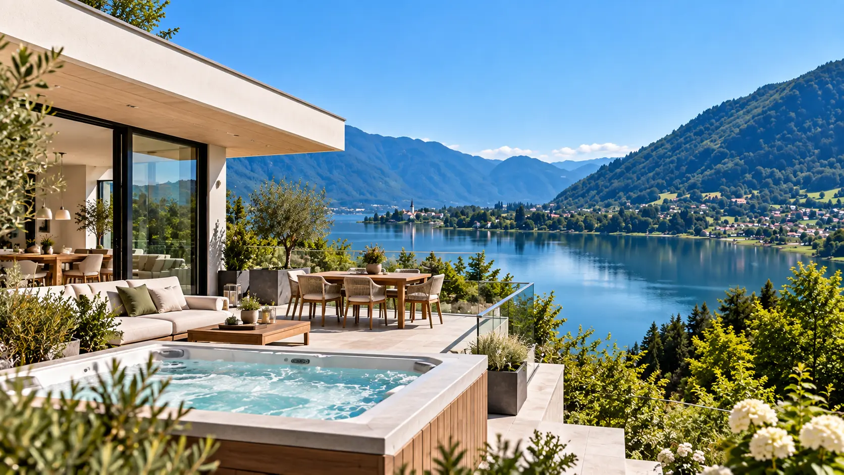 Modern house with jacuzzi overlooking Ossiacher See in Carinthia, Austria