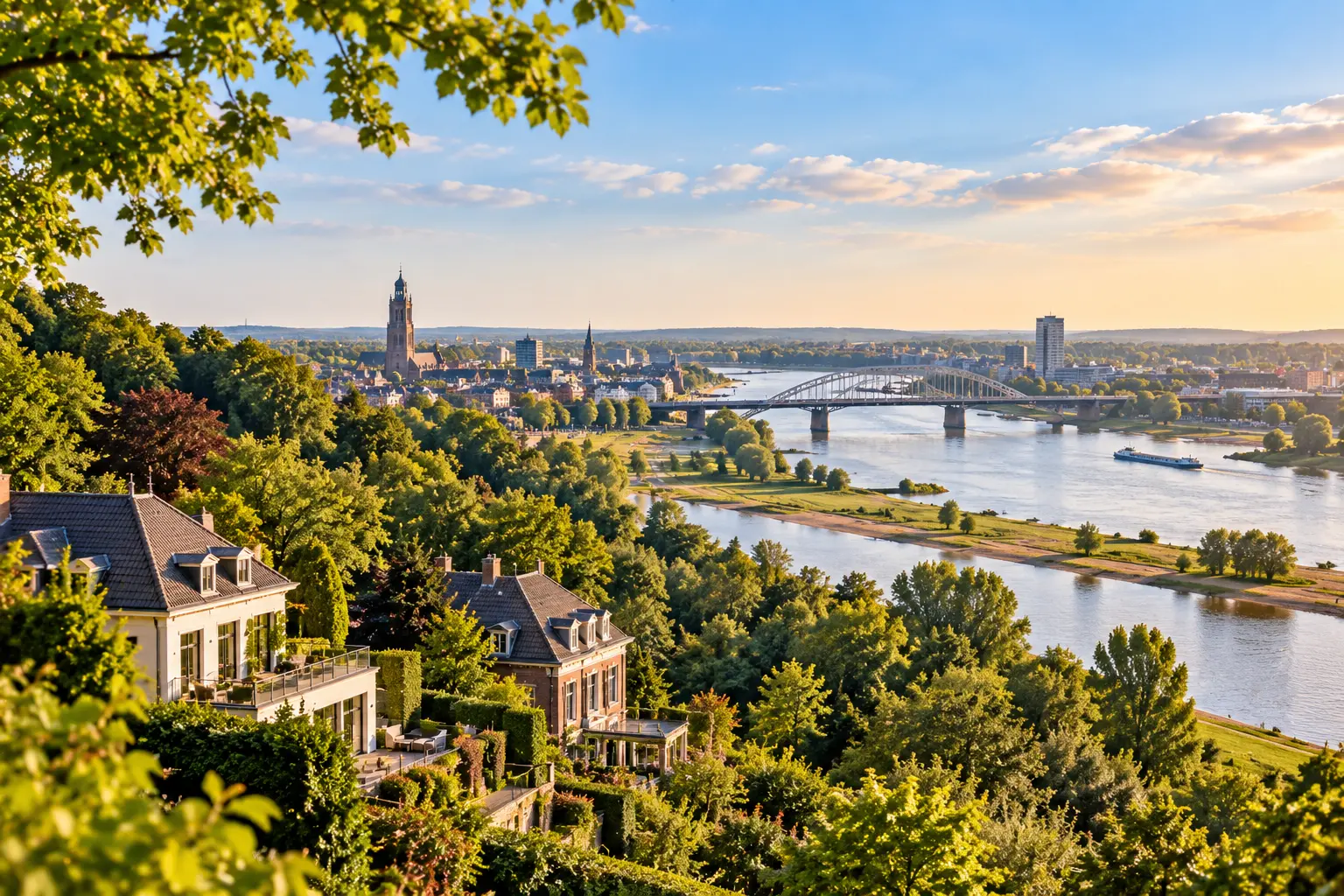 Arnhem and Nijmegen region with river landscape, city and green residential areas