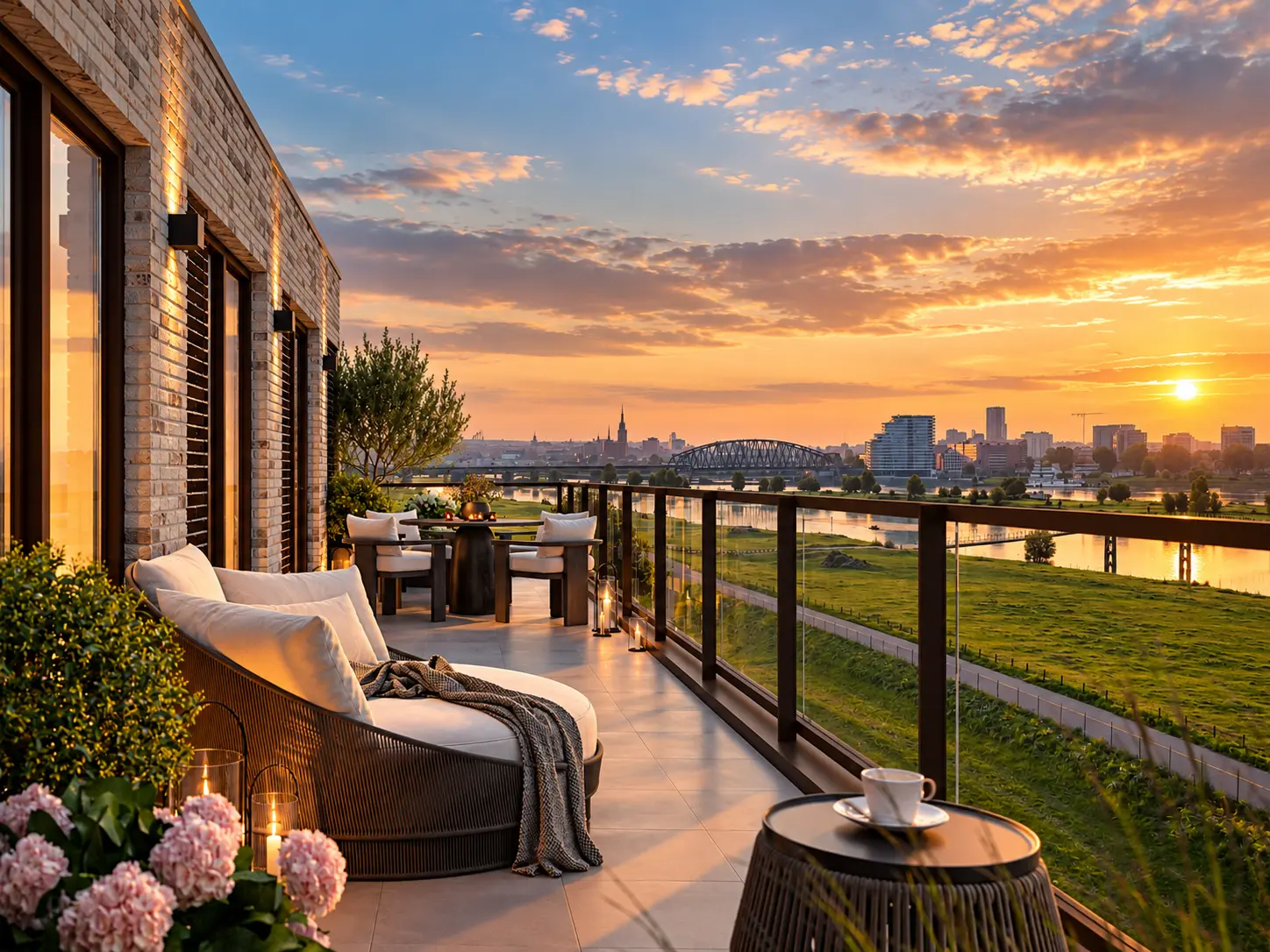 Dutch property market with riverside city view from a luxury residence